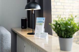 Fensterbank mit Lampe und Pflanze, Wohnung im Haus "Goldene Ruh"